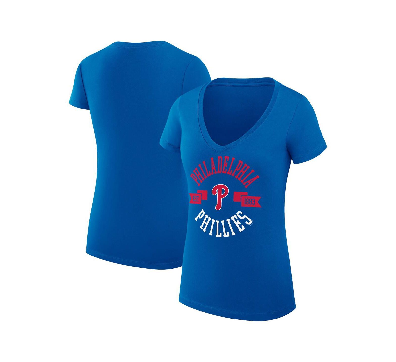 G-III 4Her by Carl Banks Women's Royal Philadelphia Phillies Super-Slim Fit Lightweight City Graphic V-Neck T-Shirt