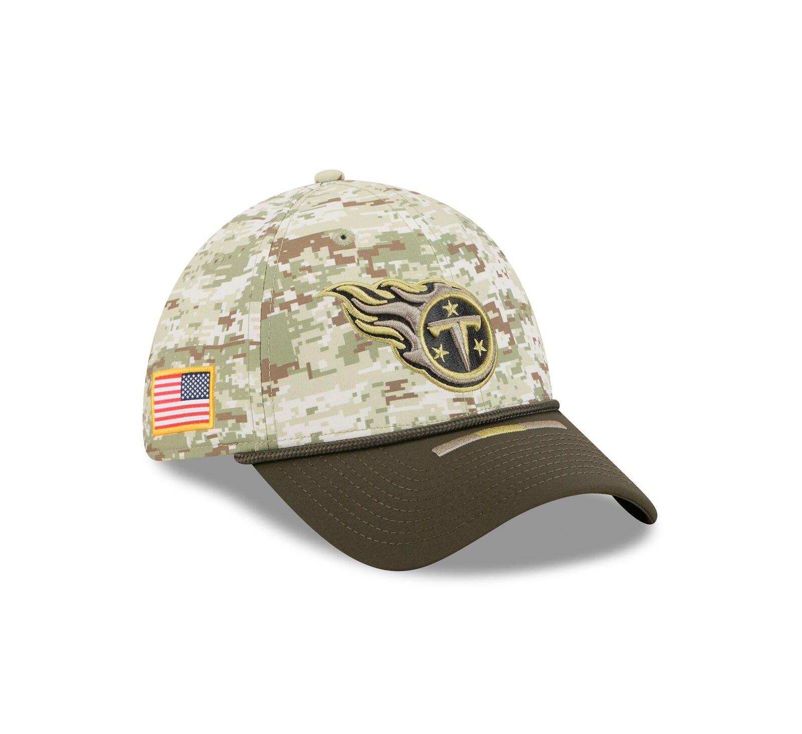New Era Мужская регулируемая кепка 39THIRTY Flex Tennessee Titans 2025 Salute to Service, цвет Camo/Dark Green