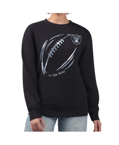 Женская свитшот G-III 4Her by Carl Banks Black/Silver Las Vegas Raiders Metallic Print Football Sketch Fleece Crewneck