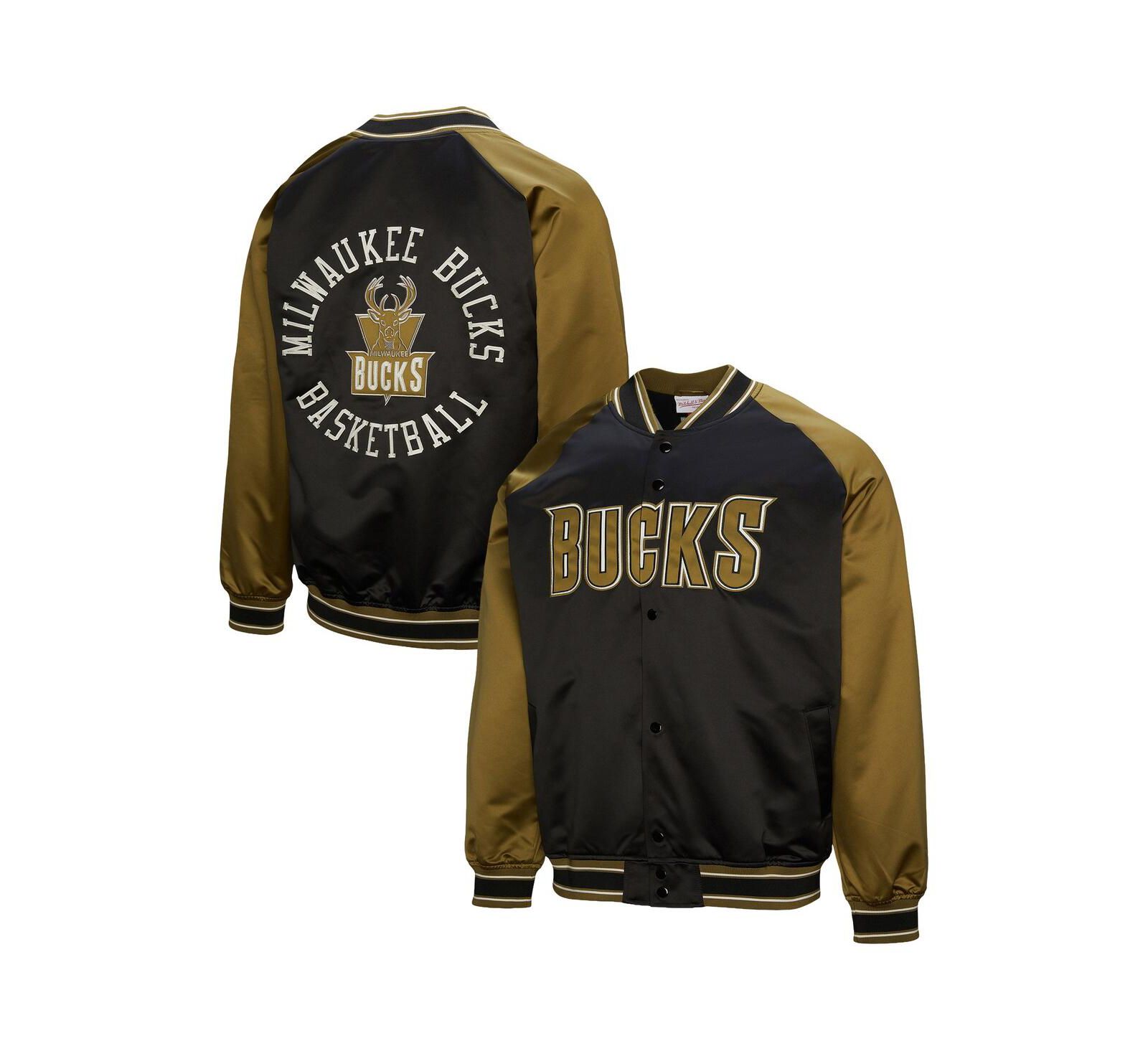 Mitchell & Ness Men's Olive/Black Milwaukee Bucks Clutch Satin Raglan Full-Snap Jacket