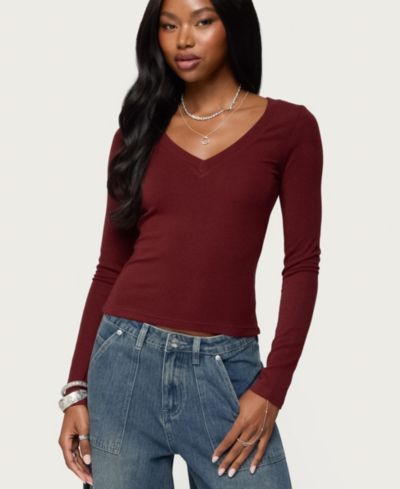 Edikted Женская футболка Larna V Neck Ribbed