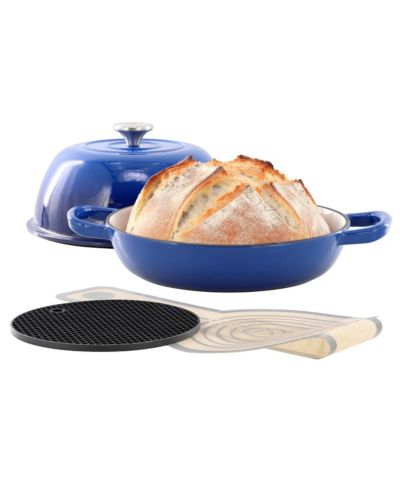 MegaChef 6 Quart Enameled Cast Iron Bread Pot in Red with Baking Mat