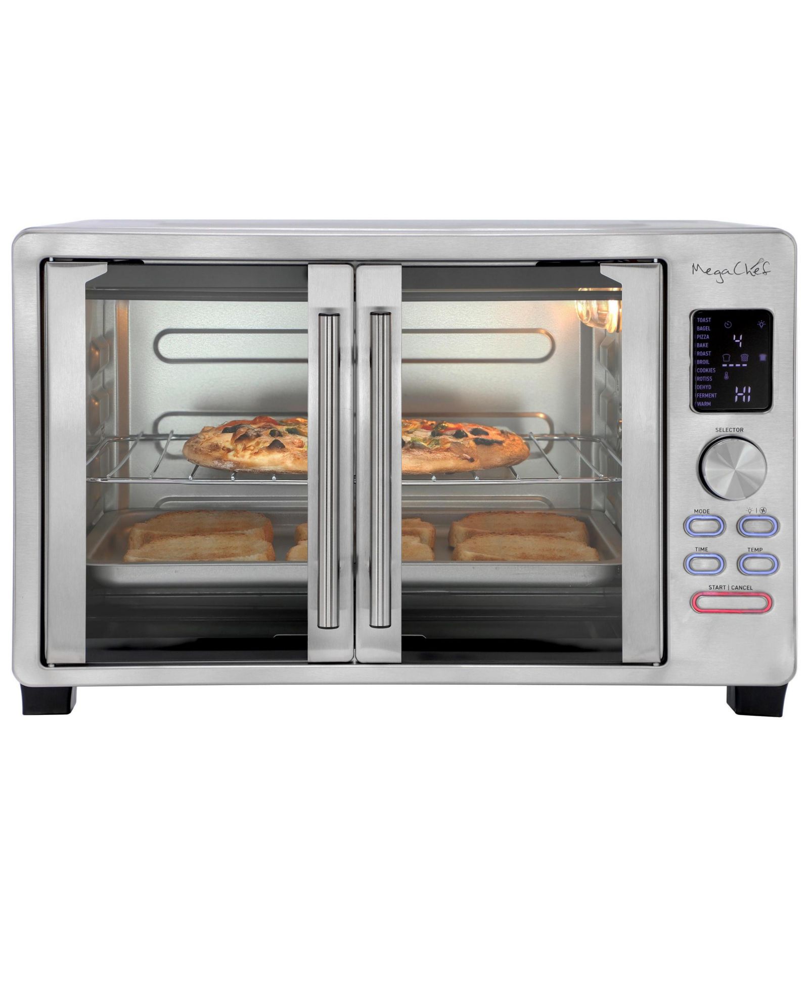 MegaChef 30 Liter Digital French Door Multi-Function Electric Convection Toaster Oven with Rotisserie Set