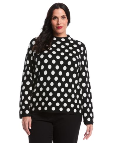 Rafaella Women's Plus Size Dot Print Mock Neck Long Sleeve Sweater