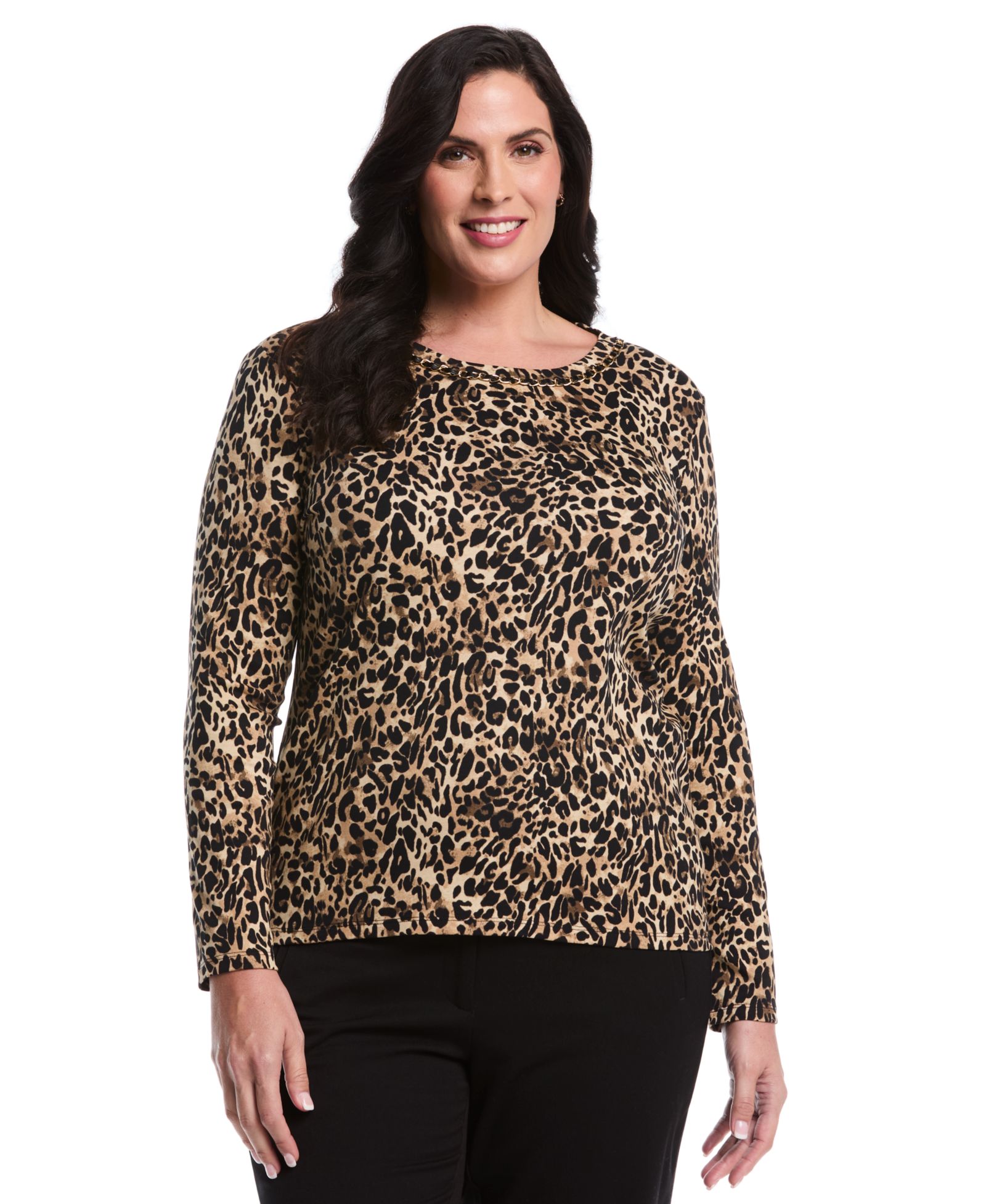 Rafaella Женский Plus Size Animal Print Chain Neck Detail Long Sleeve Top