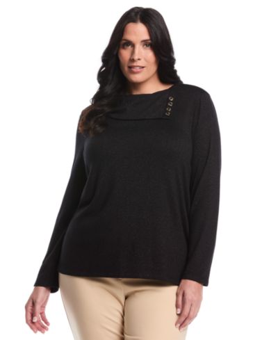 Rafaella Plus Size Split Collar Long Sleeve Top