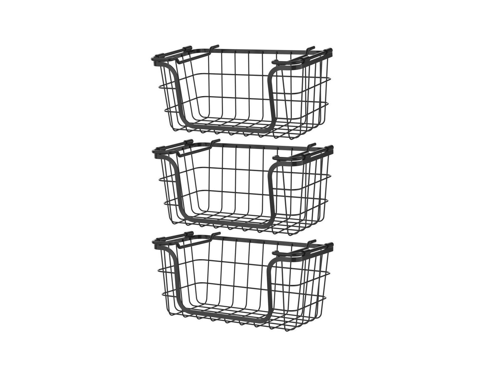 Oceanstar Stackable Metal Wire Storage Basket Set for Pantry, Countertop, Kitchen or Bathroom, Black, Set of 3