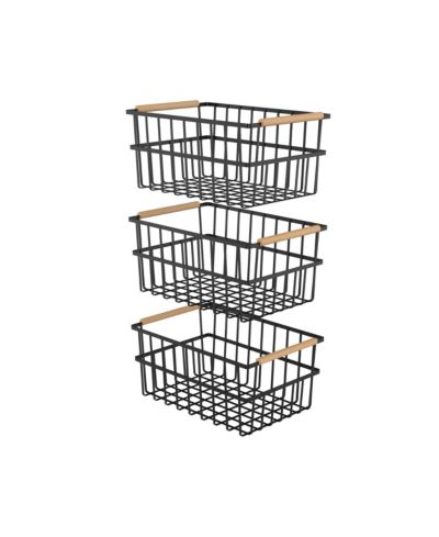Oceanstar Metal Wire Organizer Bin Basket with Handles, Set of 3, Black