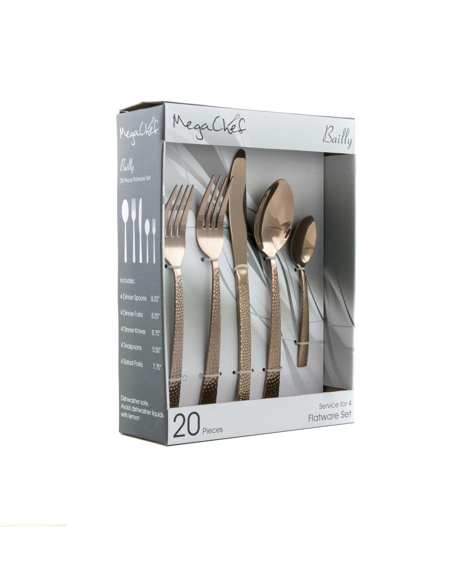 MegaChef Baily 20 Piece Flatware Utensil Set, Stainless Steel Silverware Metal Service for 4