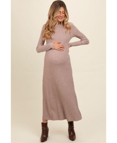 Pinkblush Women's Mocha Ribbed Knit Side Slit Midi Dress