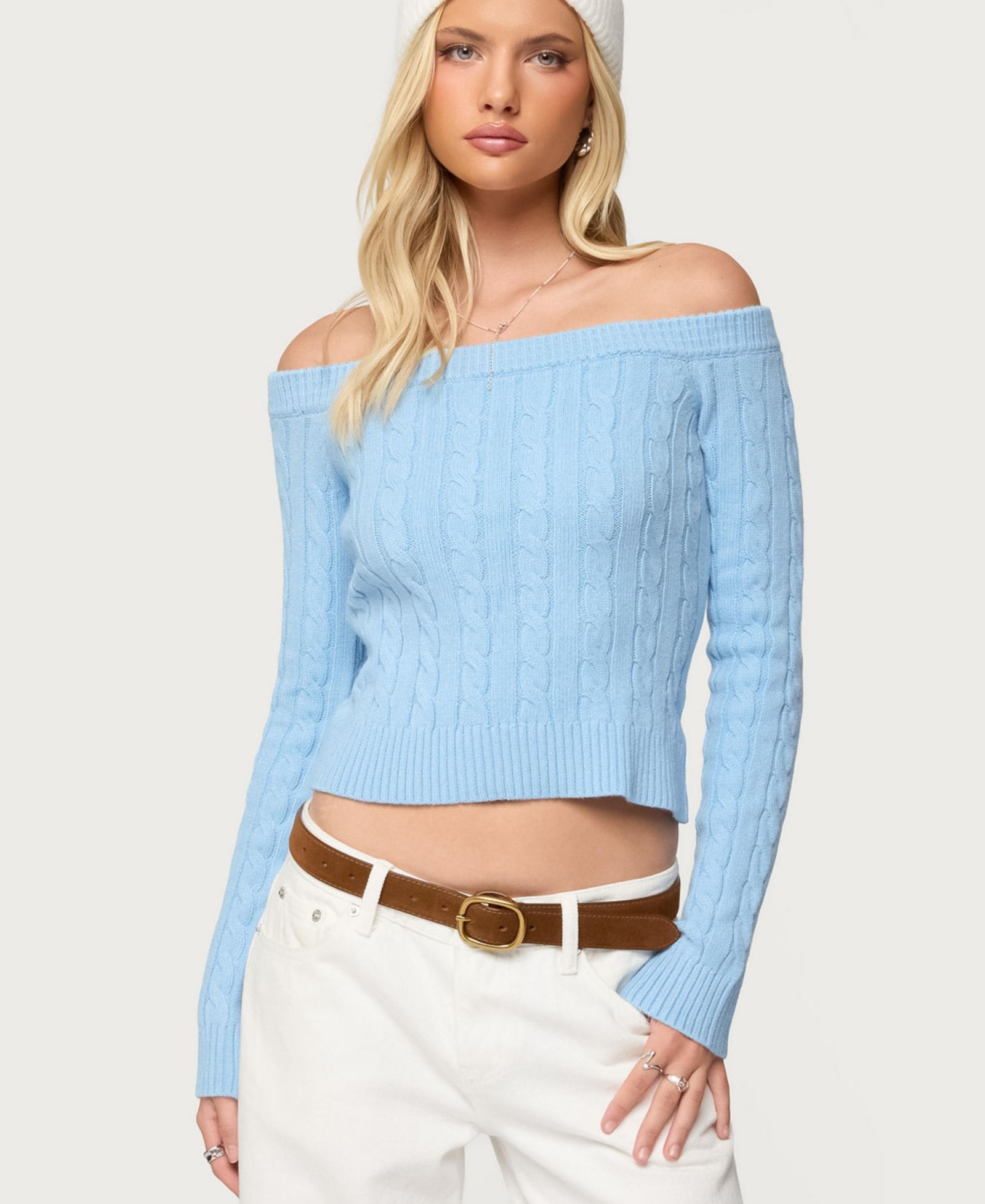 Женский свитер Edikted Taniza Off Shoulder Cable Knit
