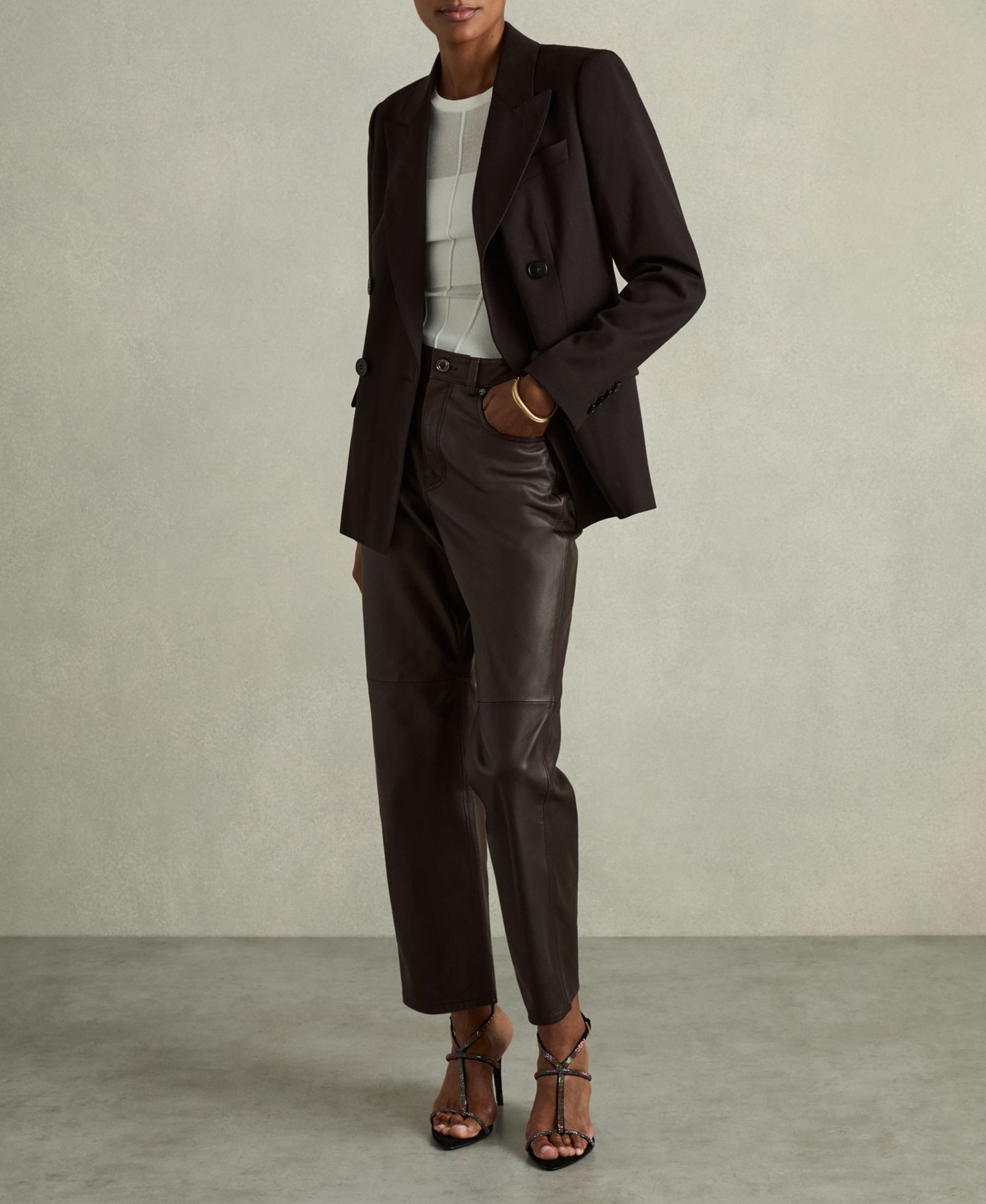 REISS Women's Verona Leather Slim-Leg Pants