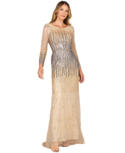 Lara Women's Mermaid, Beaded Long Sleeve Gown