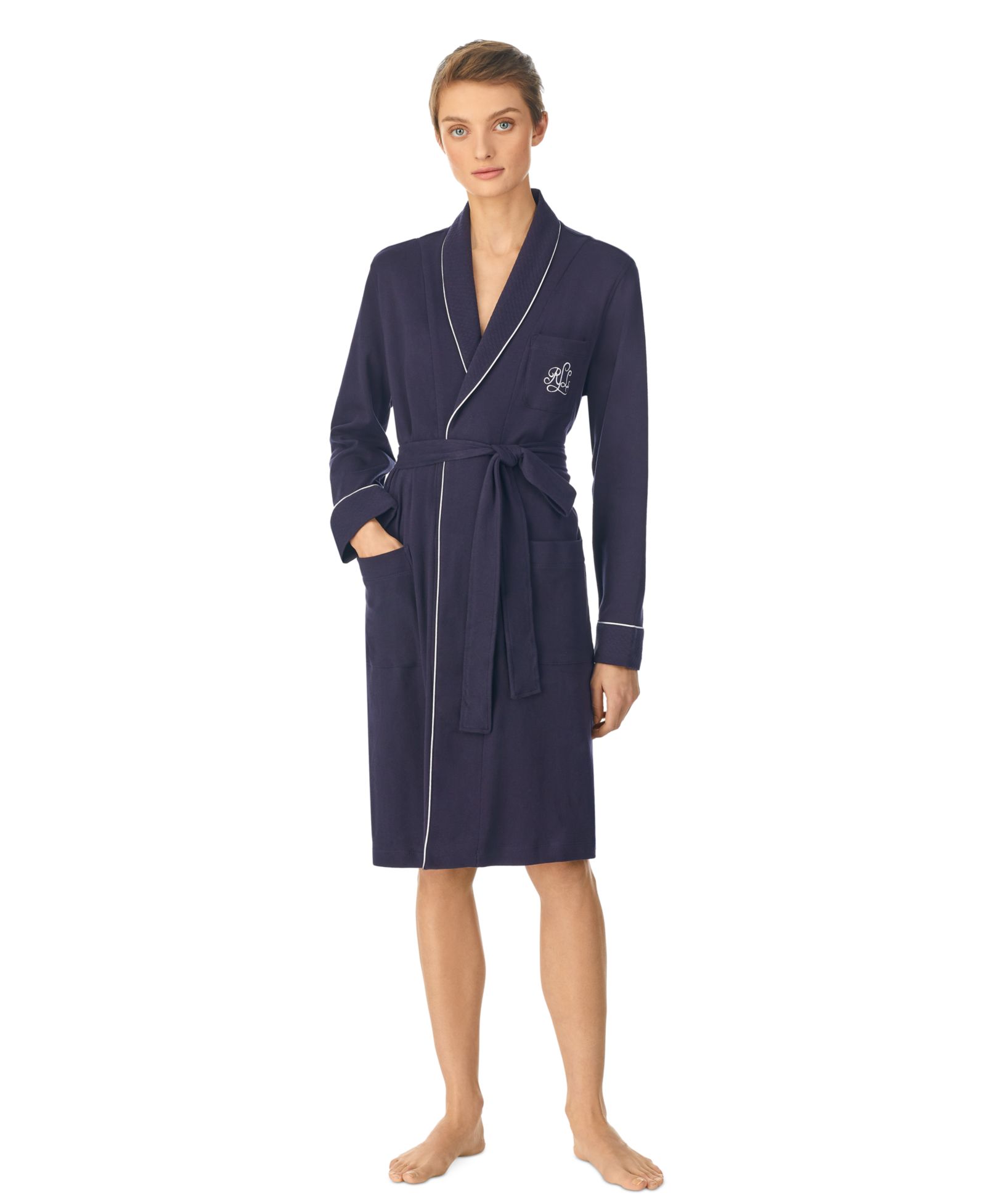 Короткий халат Lauren Ralph Lauren с воротником-шалью и стеганой отделкой