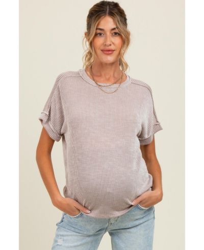 Pinkblush Women's Pink Ribbed Exposed Seam Short Sleeve Top