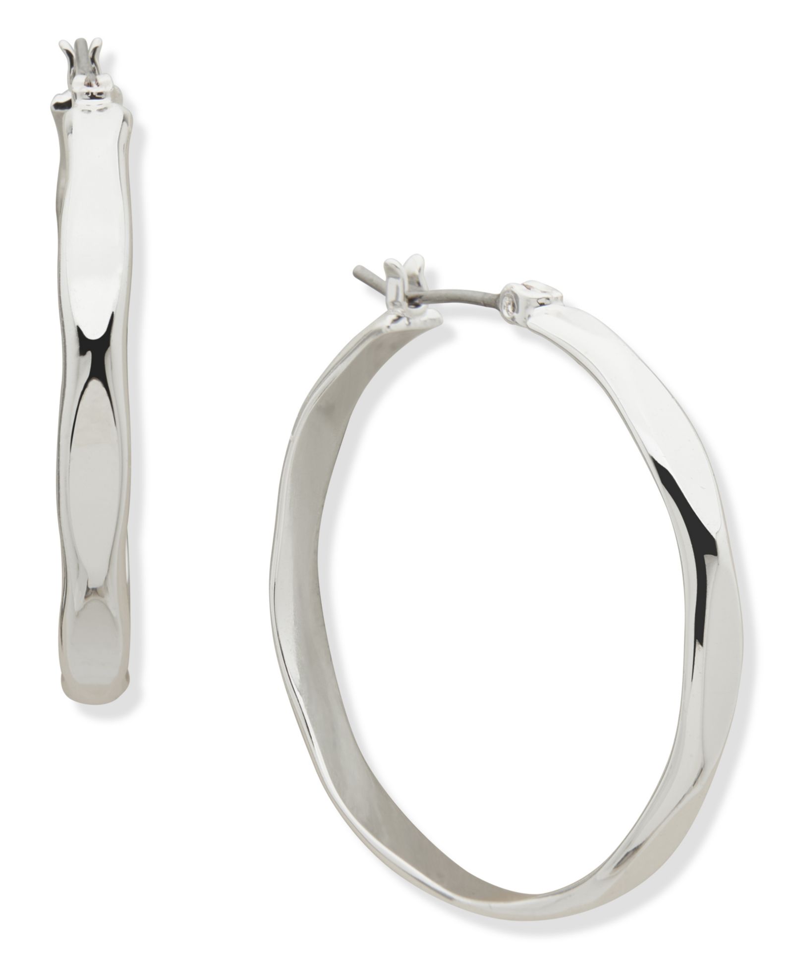 Nine West Silver-Tone Wavy Hoop Earrings