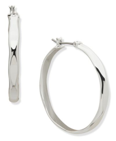 Nine West Silver-Tone Wavy Hoop Earrings