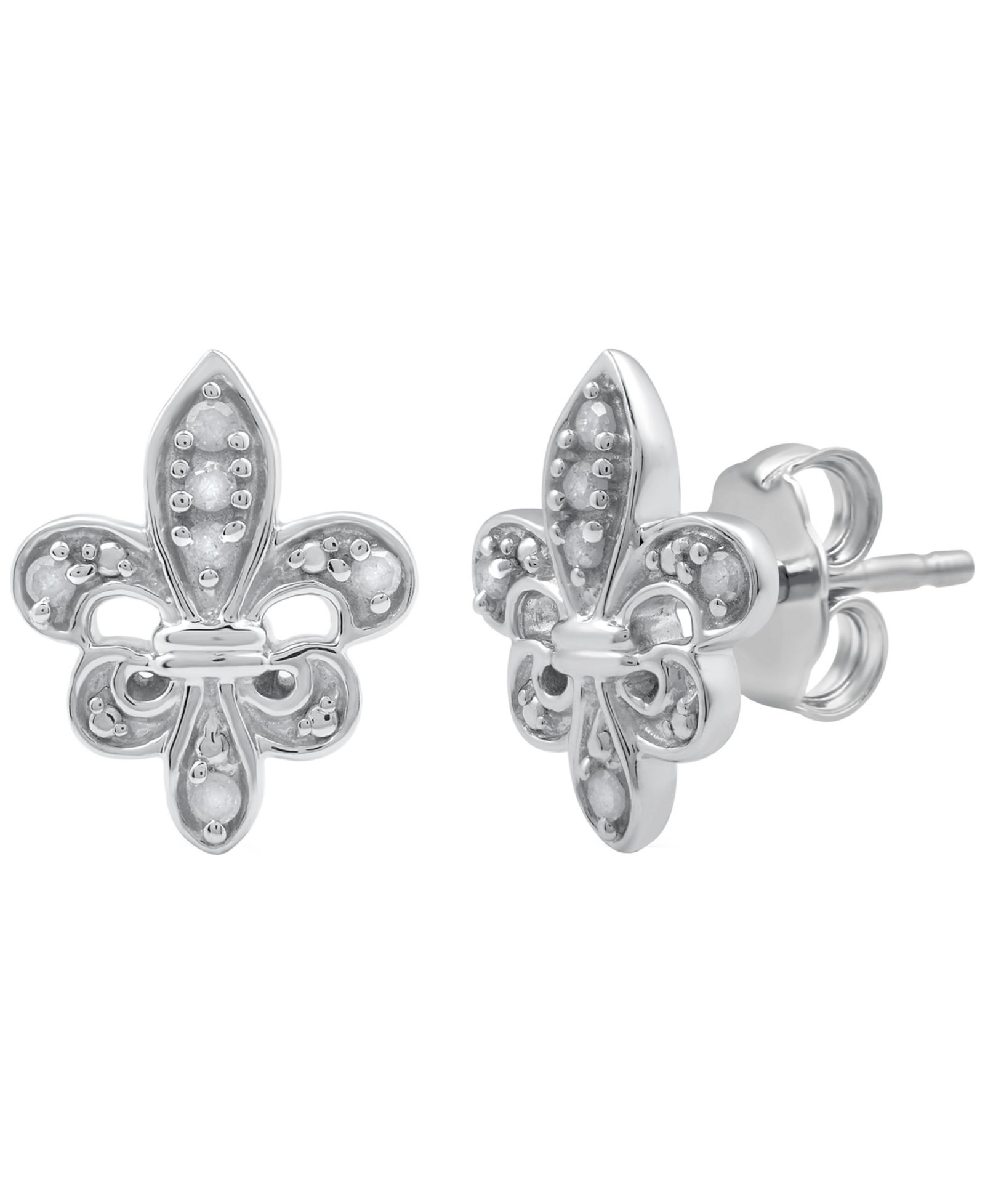Серьги Macy's Diamond Fleurdelis в Sterling Silver, 1/10 ct. t.w.