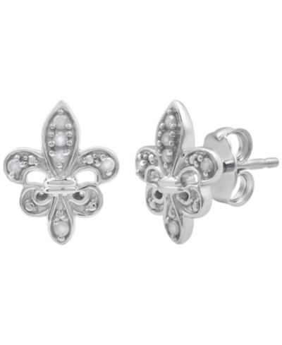 Серьги Macy's Diamond Fleurdelis в Sterling Silver, 1/10 ct. t.w.