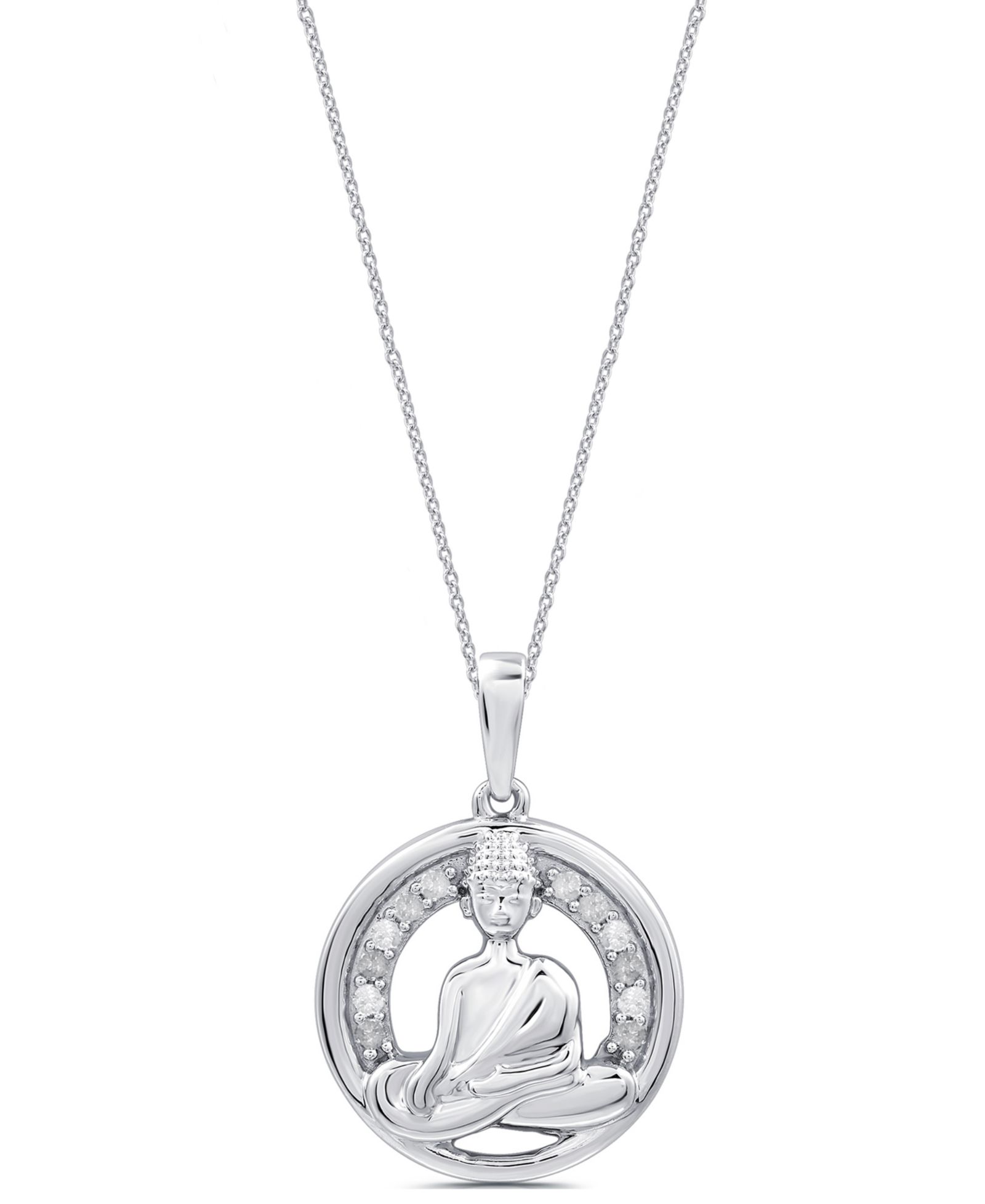 Macy's Diamond Buddha Pendant Necklace (1/10 ct. t.w.) in Sterling Silver