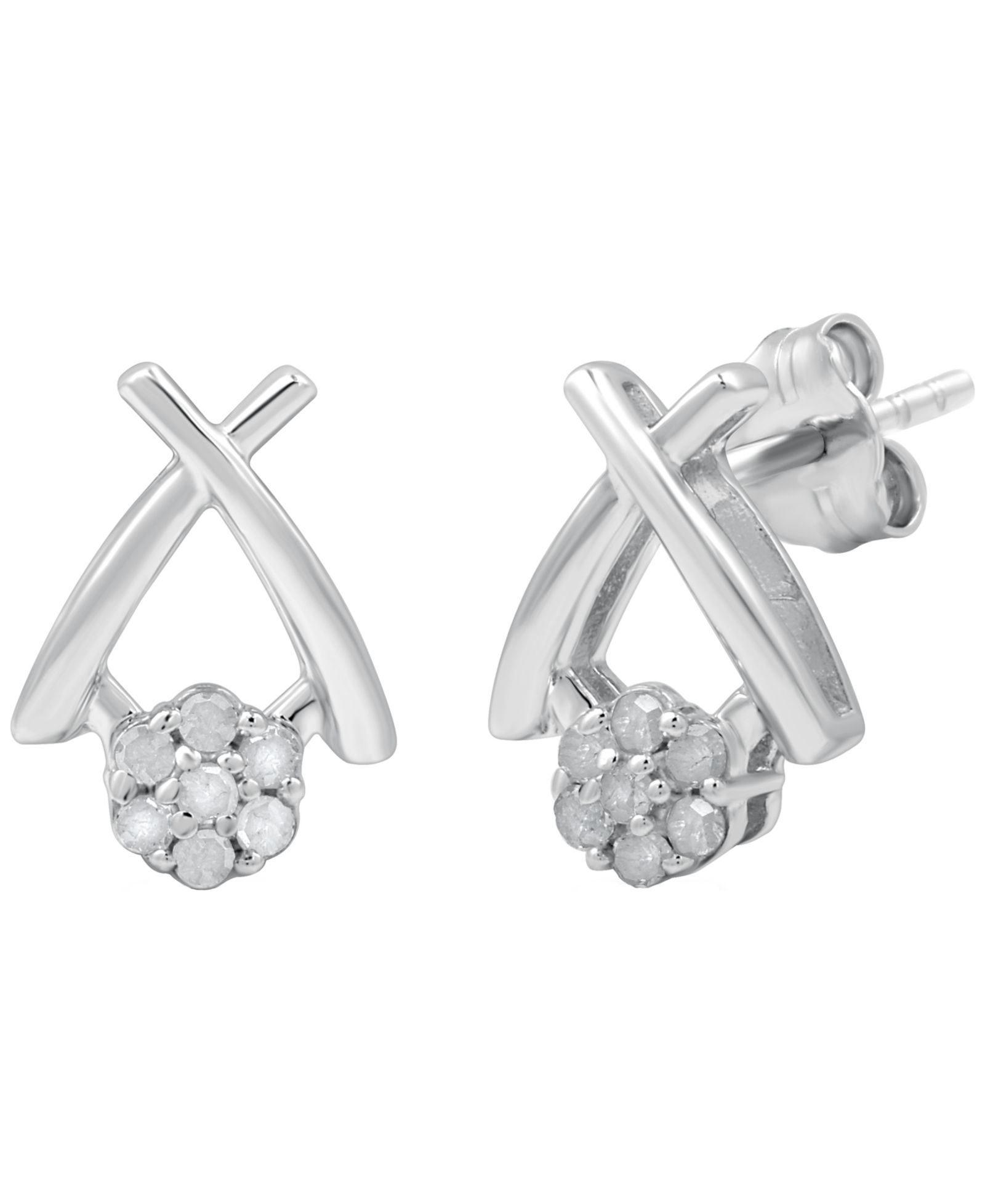 Macy's серьги Diamond Back Post (1/10 ct. t.w.) из стерлингового серебра