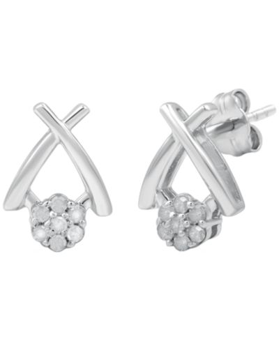 Macy's серьги Diamond Back Post (1/10 ct. t.w.) из стерлингового серебра
