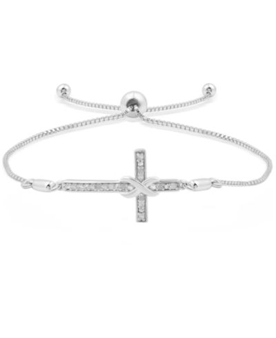 Macy's Diamond Cross Bracelet (1/6 ct. t.w.) in Sterling Silver and 14k Gold-Plated Sterling Silver (also in Sterling Silver)