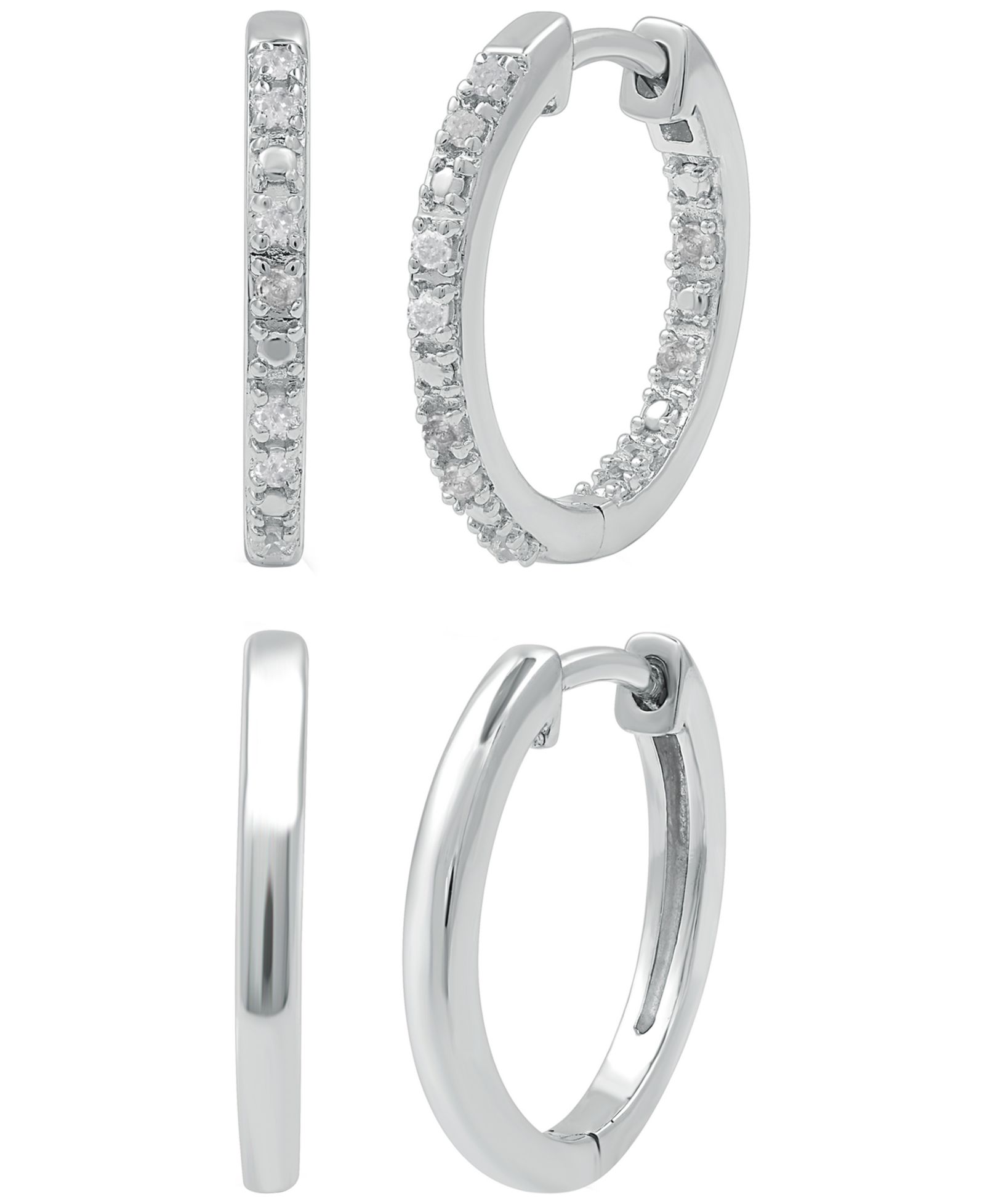 Macy's 2-Pc. Diamond Hoop Earrings Set (1/6 ct. t.w.) in Sterling Silver