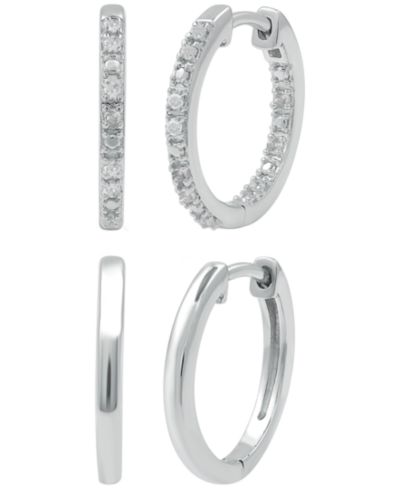 Macy's набор из 2-х серебряных серьг-кольц с бриллиантами (1/6 ct. t.w.)