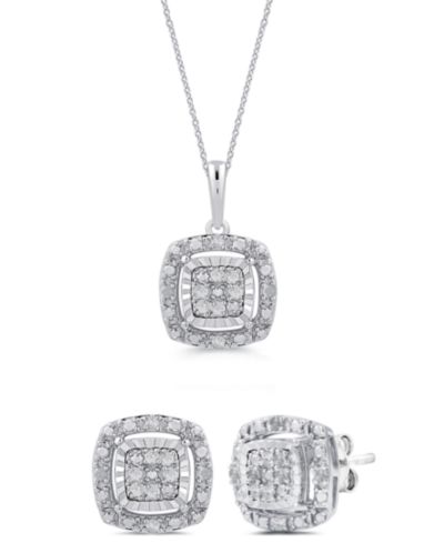 Набор из 2-х элементов Marsala Diamond Earrings and Pendant Necklace Set 1/4 ct. t.w. в Sterling Silver