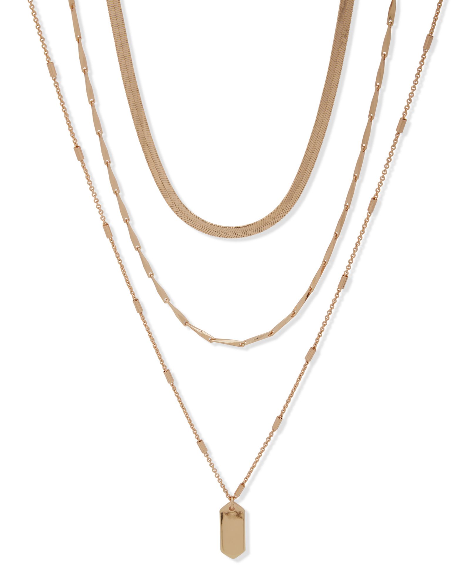 Nine West Gold-Tone Three-Row Extendable Drop Pendant Necklace
