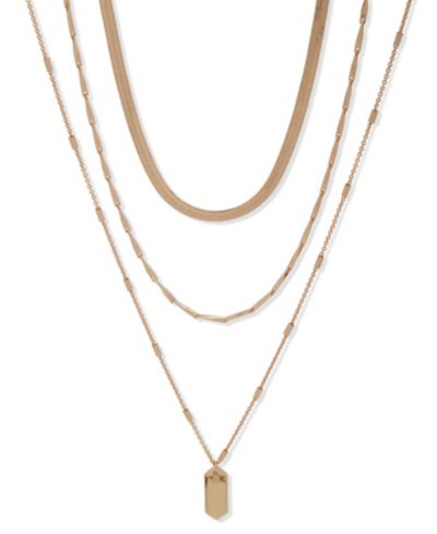 Nine West Gold-Tone Three-Row Extendable Drop Pendant Necklace