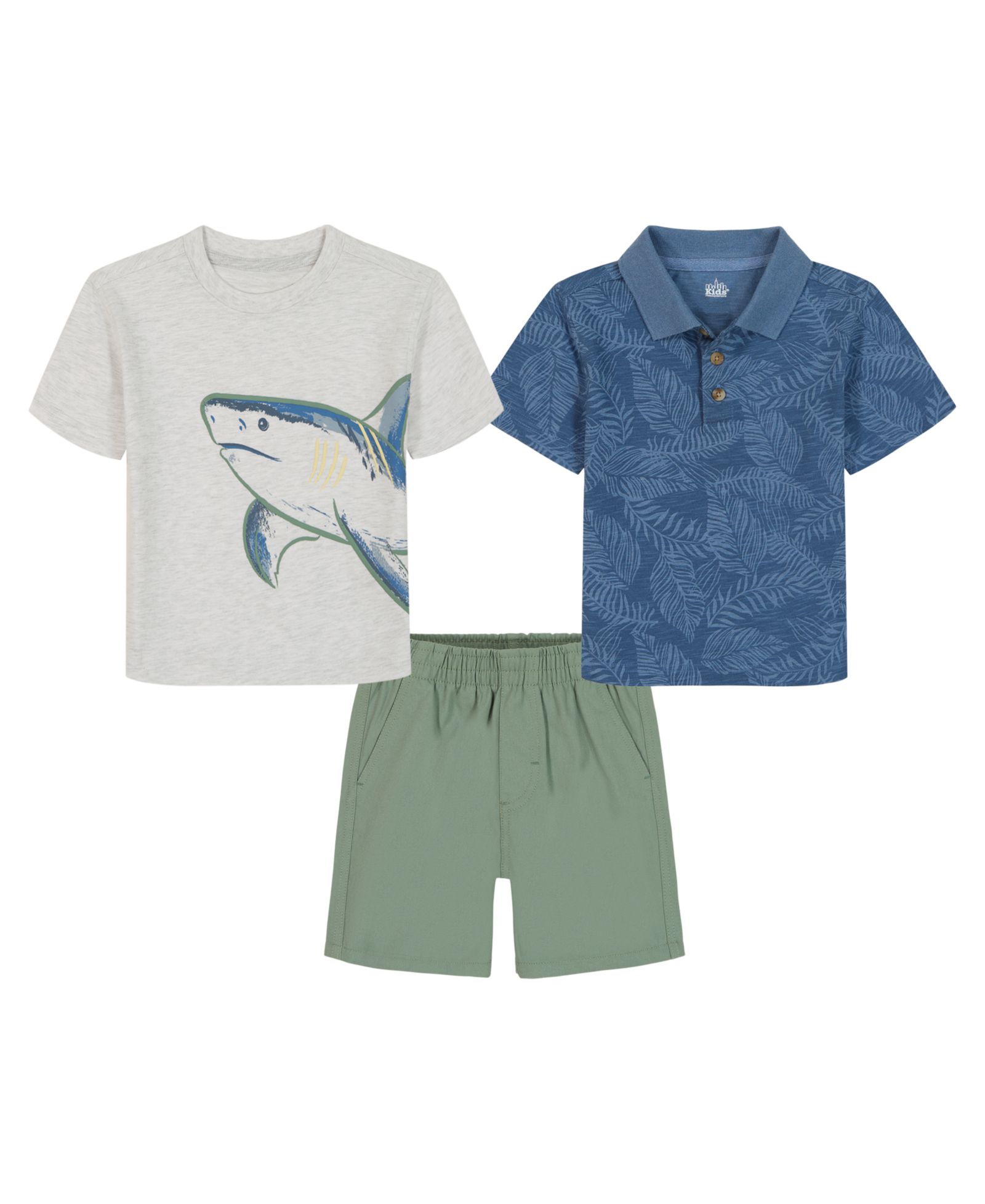 Детский набор Kids Headquarters: рубашка-поло Shark, футболка и шорты из твилла, 3-предметный комплект