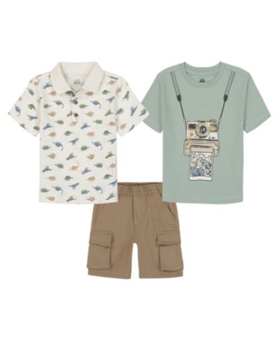 Kids Headquarters Детский комплект: поло с принтом, футболка Camera и шорты карго Twill 3-Piece Set