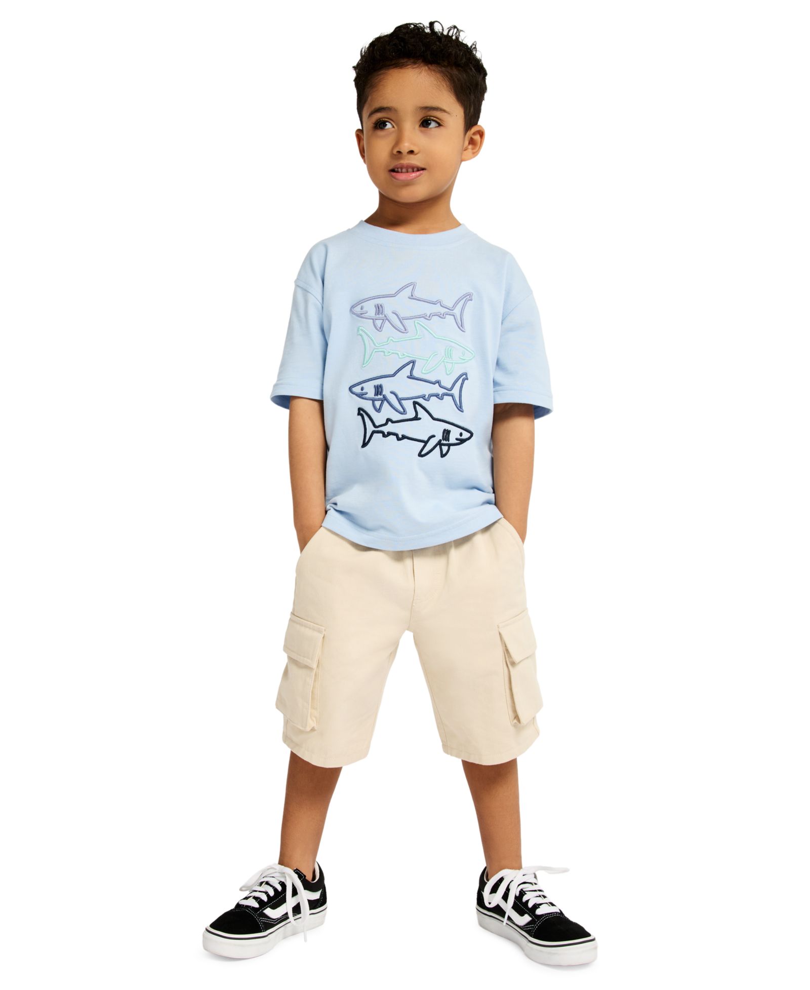 Kids Headquarters Boys' Toddler 2T-5T Short-Sleeve Fish T-Shirt and Poplin Cargo Shorts, 2-Piece Set