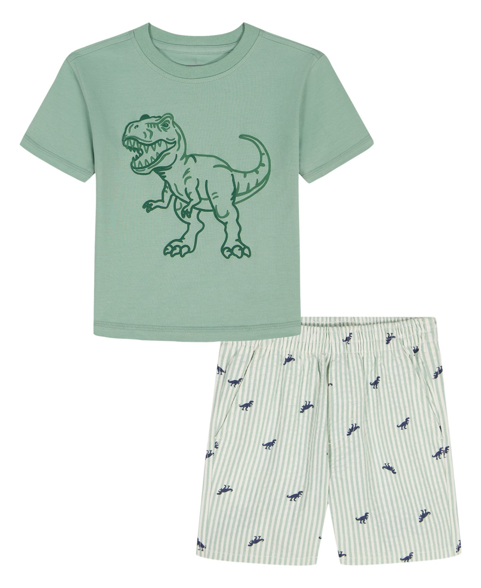 Kids Headquarters Boys' Toddler 2T-5T Short-Sleeve Dinosaur T-Shirt and Poplin Shorts, 2-Piece Set