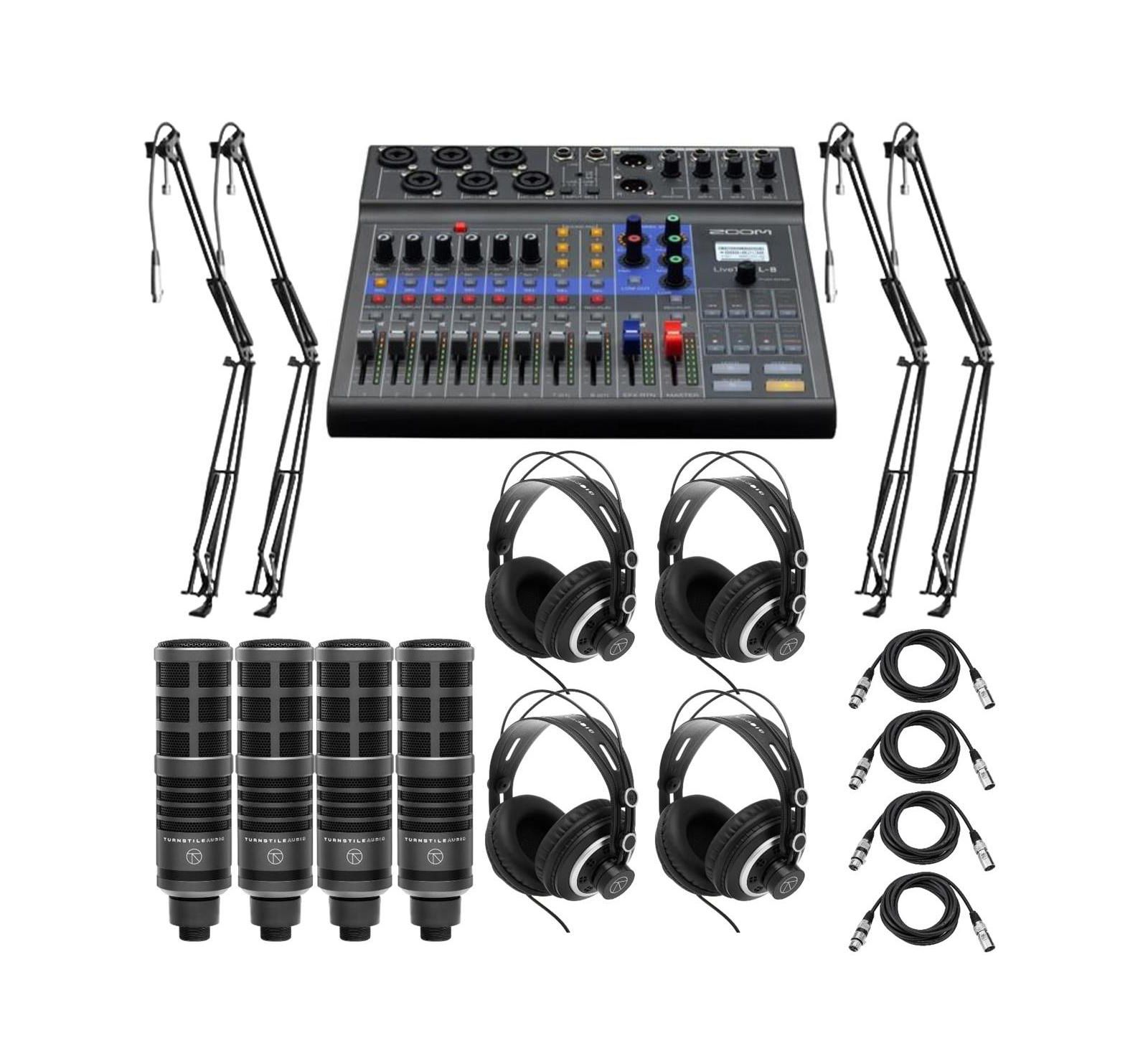 Zoom LiveTrak L-8 Portable 8-Channel Digital Mixer and Multitrack Recorder Bundle with 4x TAP300 Cardioid Dynamic Microphone, 4x Semi-Open