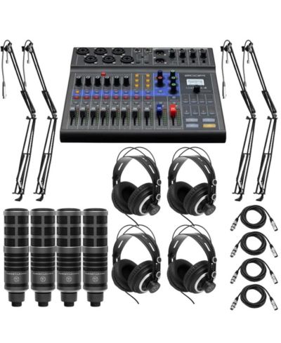 Zoom LiveTrak L-8 Portable 8-Channel Digital Mixer and Multitrack Recorder Bundle with 4x TAP300 Cardioid Dynamic Microphone, 4x Semi-Open