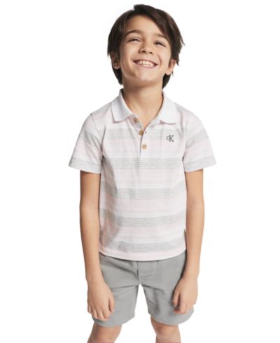 Calvin Klein Boys' 2T-7 Striped Polo Shirt and Twill Shorts, 2-Piece Set