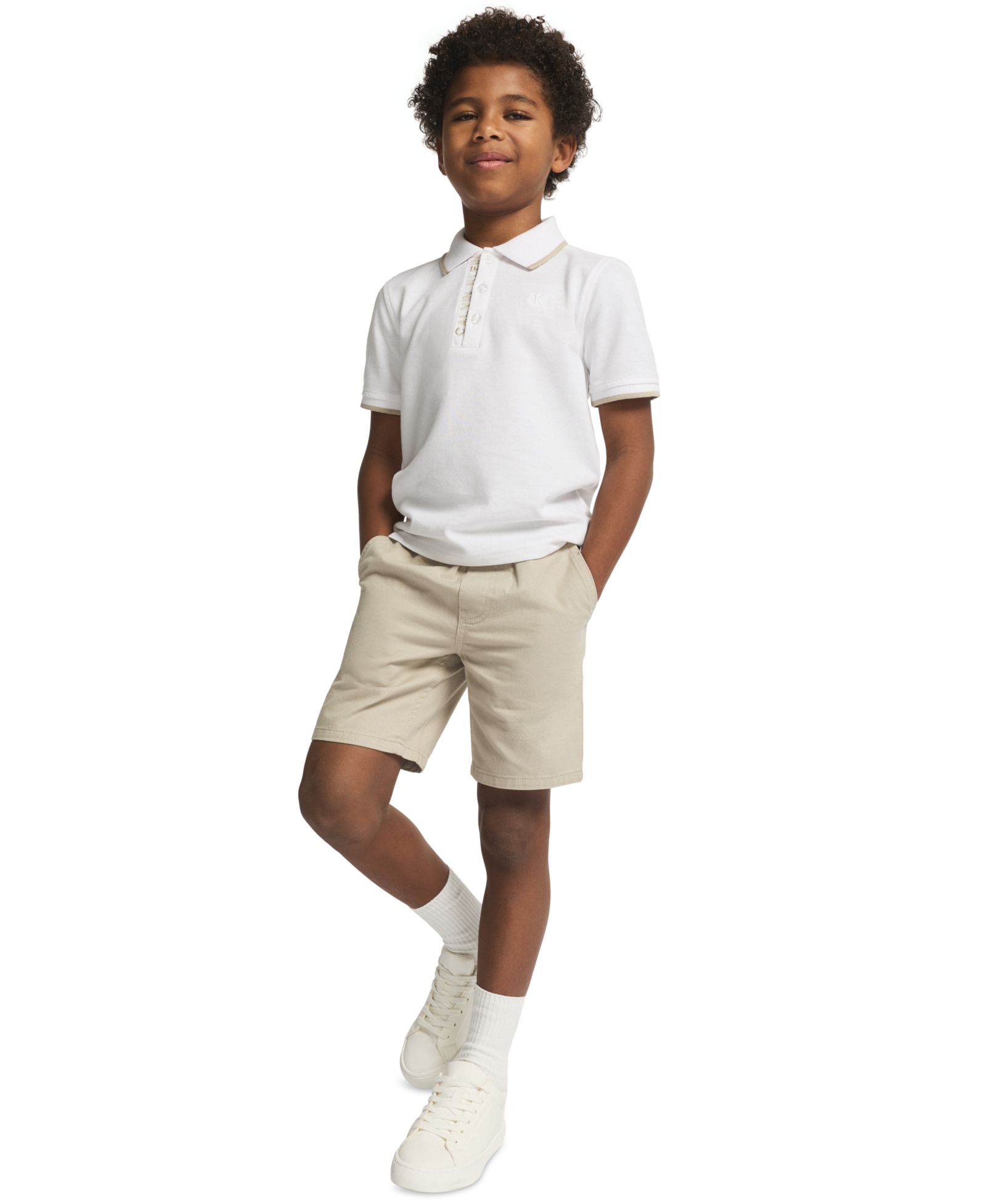 Calvin Klein Boys' 2T-7 Logo Polo Shirt and Twill Shorts, 2-Piece Set