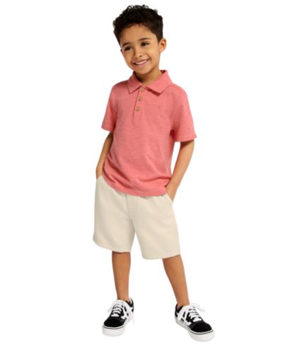 Calvin Klein Boys' 2T-7 Slub Pique Polo Shirt and Denim Shorts, 2-Piece Set