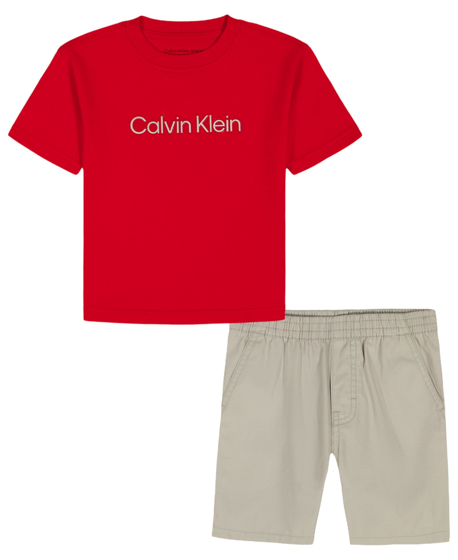 Calvin Klein Boys' 2T-7 Relaxed Logo T-Shirt and Cotton Poplin Shorts, 2-Piece Set