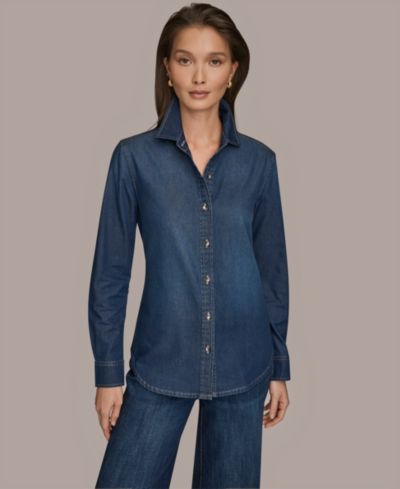 Женская джинсовая рубашка Donna Karan Weekend Luxe Denim Button Down