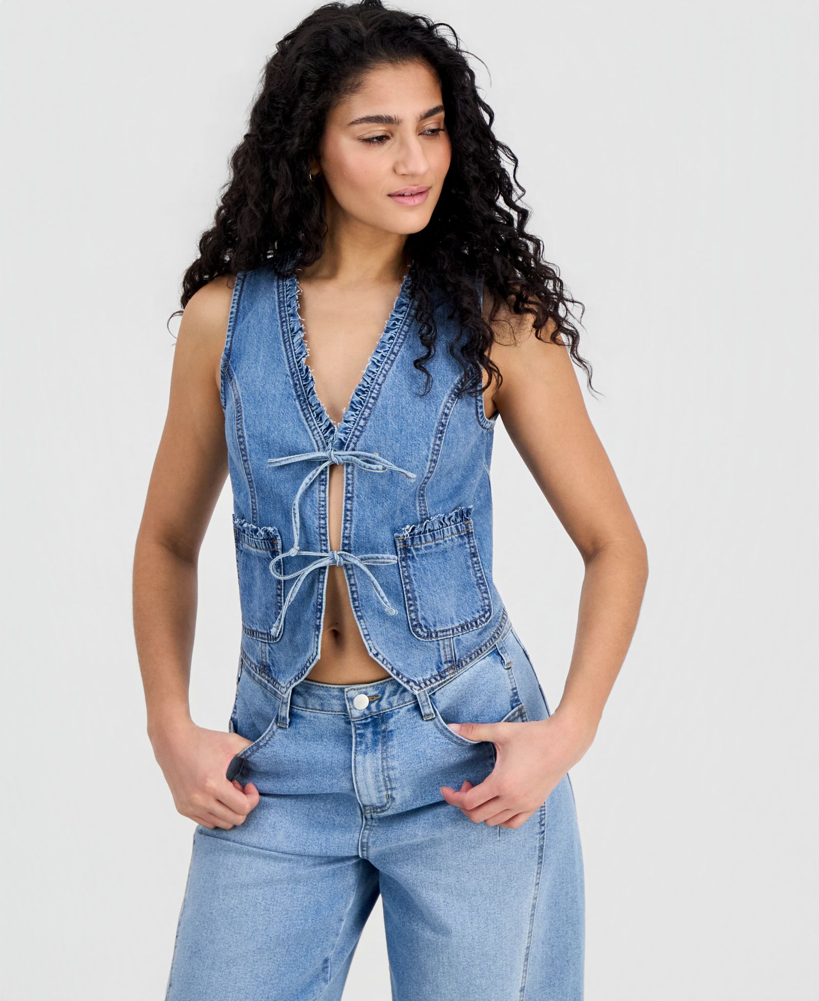 And Now This Women's Ruffled Tie-Front Denim Vest, Macy's Exclusive