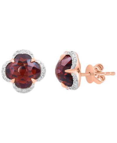 Серьги-гвоздики EFFY Collection с бриллиантами (1/6 ct. t.w.) и гранатом (4 ct. t.w.) из розового золота 14k