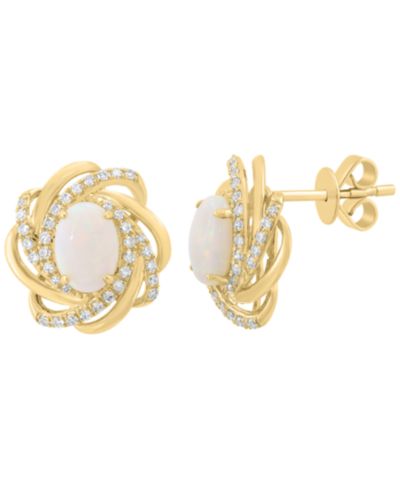Серьги-гвоздики EFFY Collection с бриллиантами (1/4 ct. t.w.) и опалом (7/8 ct. t.w.) в желтом золоте 14k