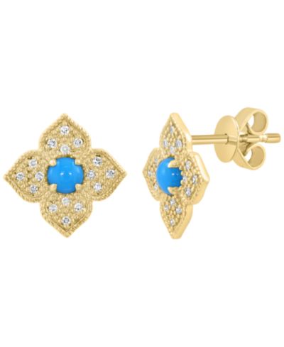 EFFY Collection серьги-гвоздики с бриллиантом (1/10 ct. t.w.) и бирюзой в 14k желтом золоте