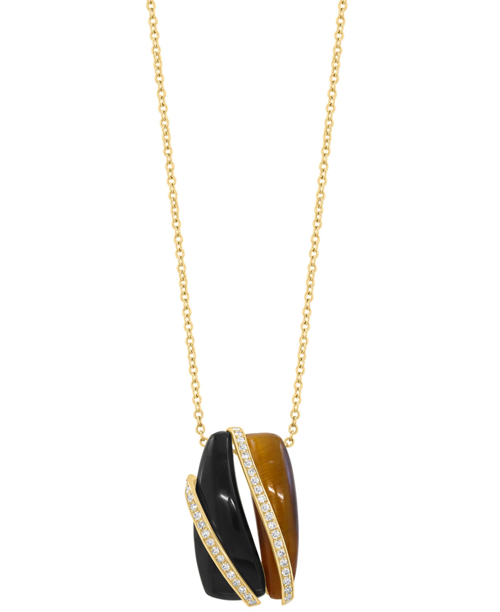 Подвеска EFFY Collection Diamond, Tigers Eye & Onyx в 14k Yellow Gold