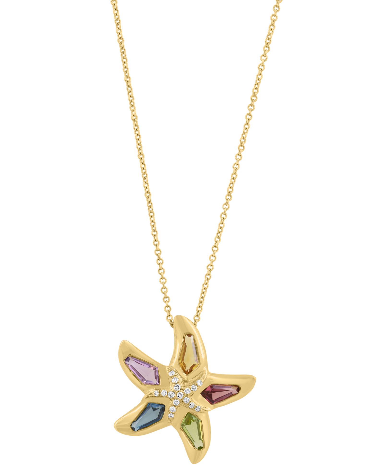 EFFY Collection подвеска с бриллиантом (1/20 ct. t.w.) и разноцветными драгоценными камнями (1-1/5 ct. t.w.) в оправе из желтого золота 14k
