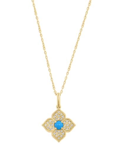 EFFY Collection ожерелье-подвеска с бриллиантом (1/10 ct. t.w.) и бирюзой в желтом золоте 14k
